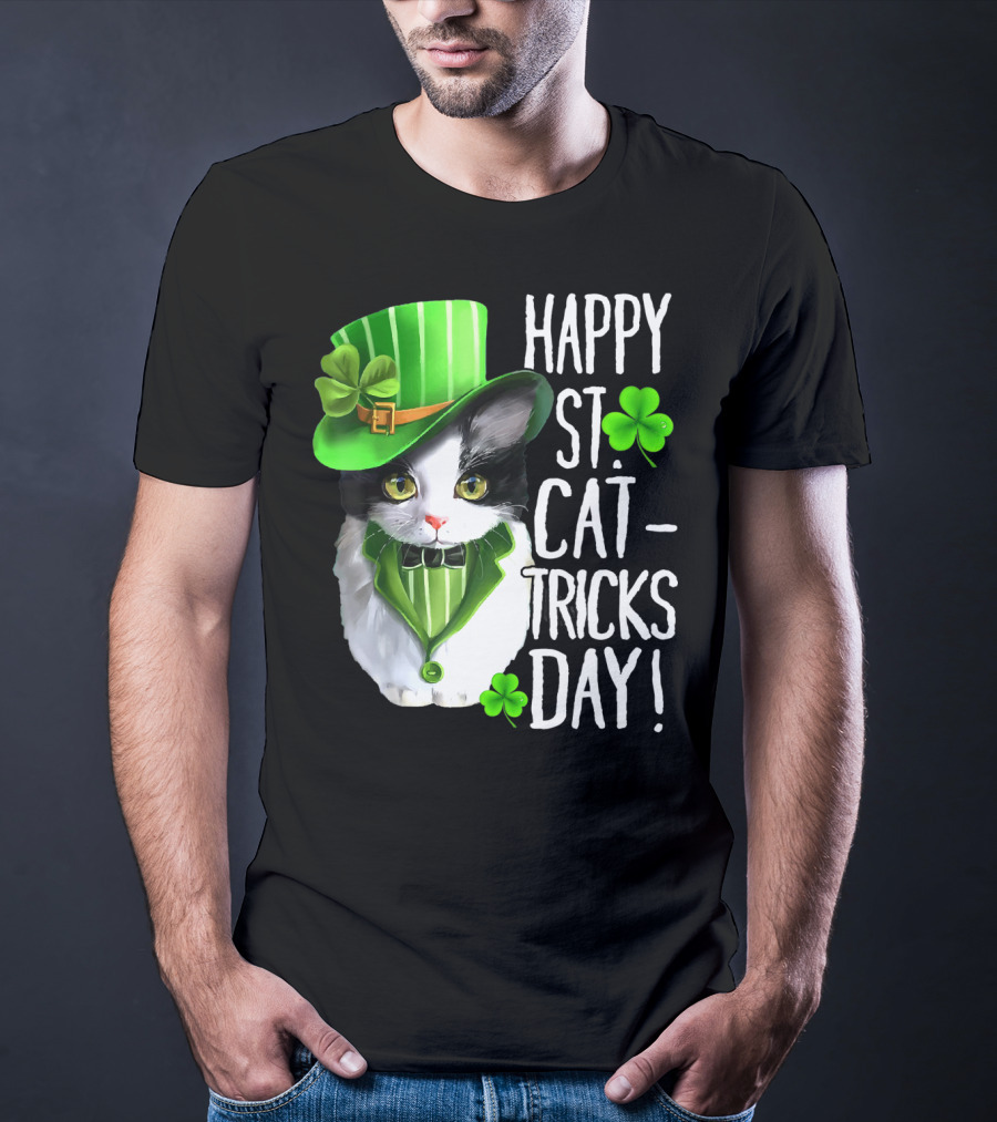 Happy St. Cat-Tricks Day Leprechaun Cat Shamrock T-Shirt