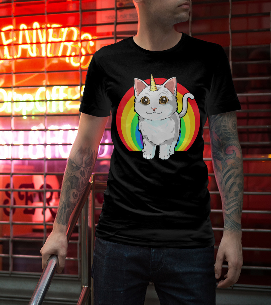 Rainbow Cat Unicorn Horn Kitten T-Shirt