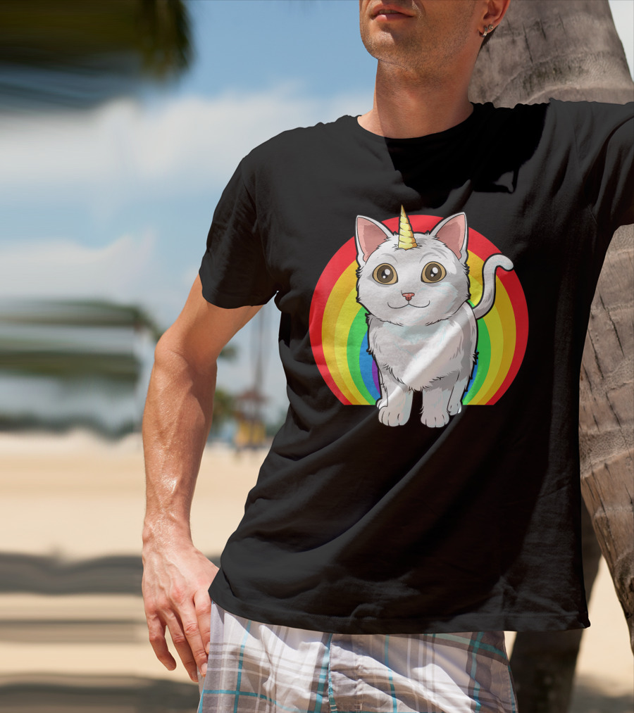 Rainbow Cat Unicorn Horn Kitten T-Shirt