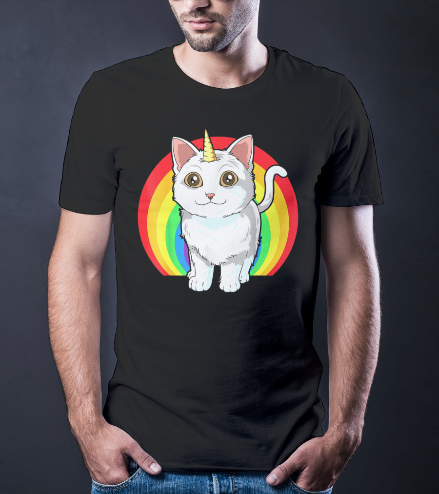 Rainbow Cat Unicorn Horn Kitten T-Shirt
