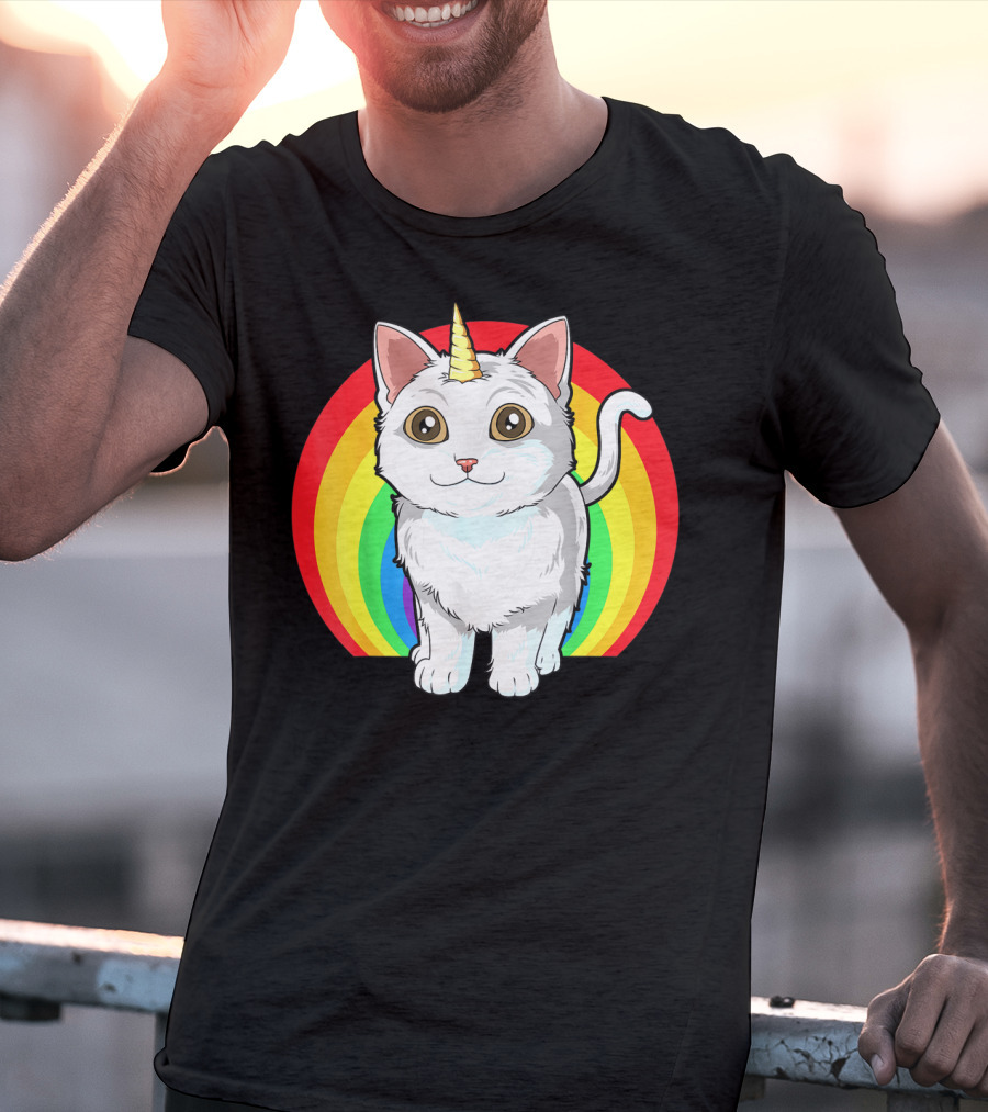 Rainbow Cat Unicorn Horn Kitten T-Shirt
