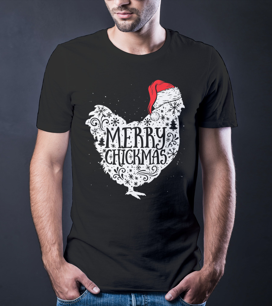 Merry Chickmas Chicken With Santa Claus Hat T-Shirt