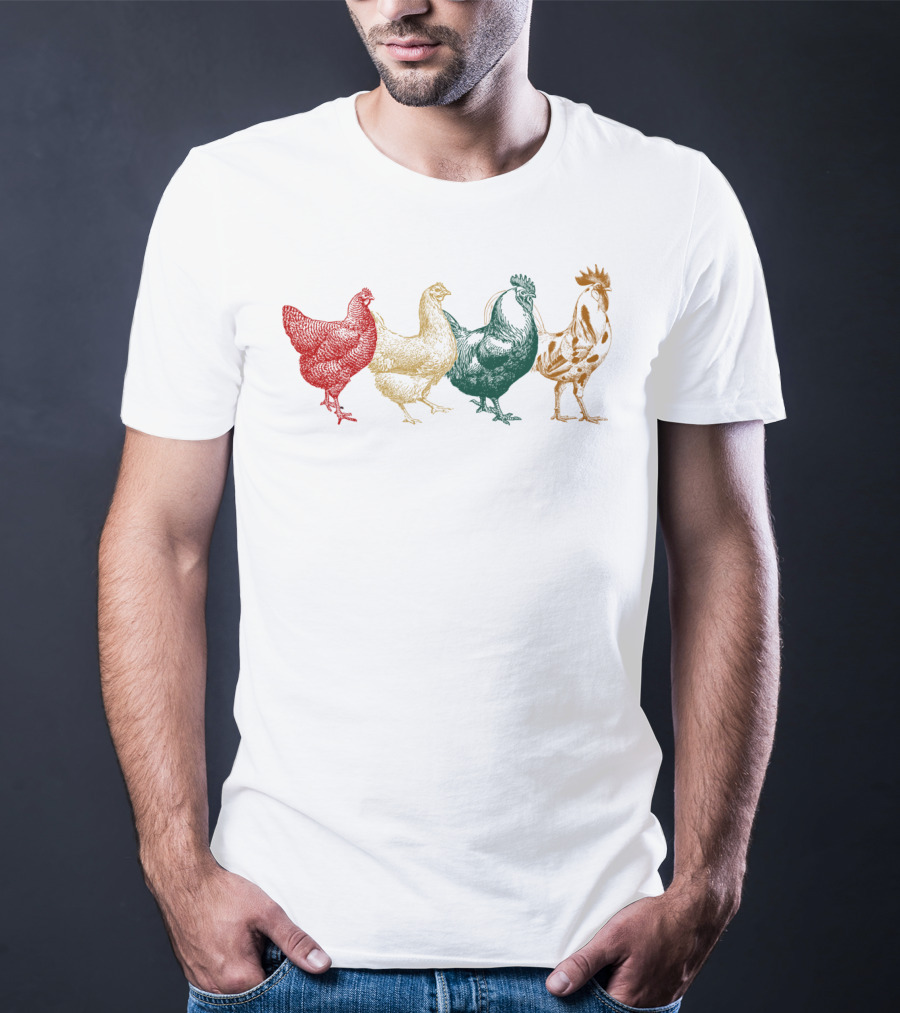 Vintage Colorful Chickens Farm Poultry Farmer T-Shirt