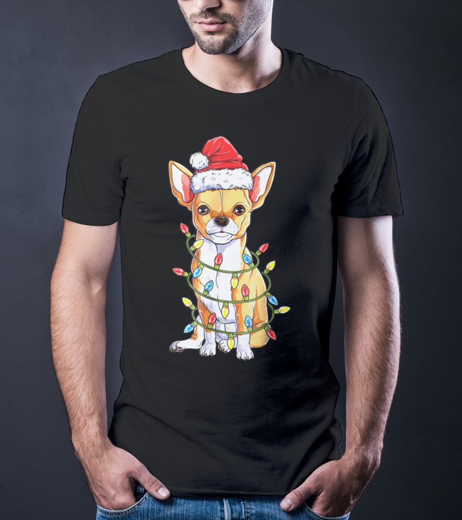 Chihuahua Christmas Santa Hat Holiday Lights Dog T-Shirt