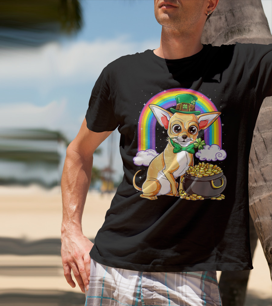 Chihuahua St Patricks Day Leprechaun Rainbow Pot Of Gold T-Shirt