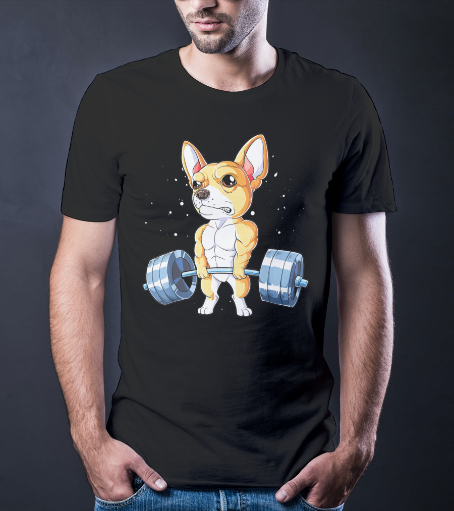 Chihuahua Weightlifting Deadlift Funny Men Fitness Gym T-Shirt