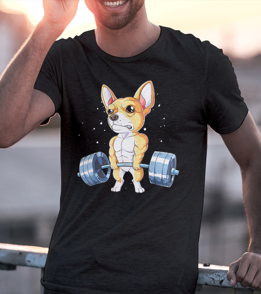 Chihuahua Weightlifting Deadlift Funny Men Fitness Gym T-Shirt