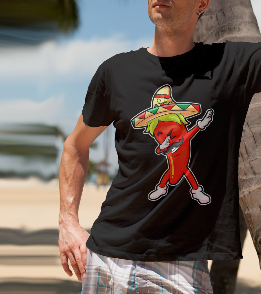 Chili Dabbing Pepper With Sombrero Mexican Hot Jalapeno Dab T-Shirt