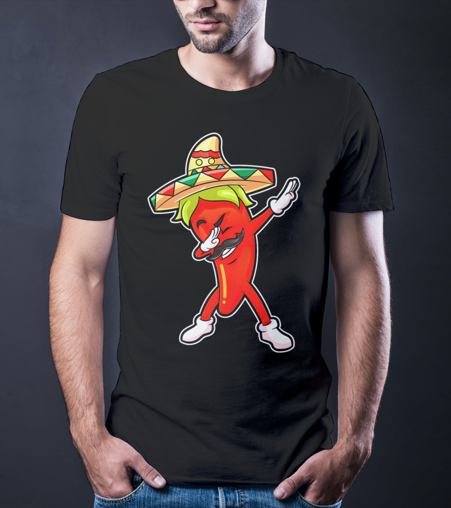 Chili Dabbing Pepper With Sombrero Mexican Hot Jalapeno Dab T-Shirt