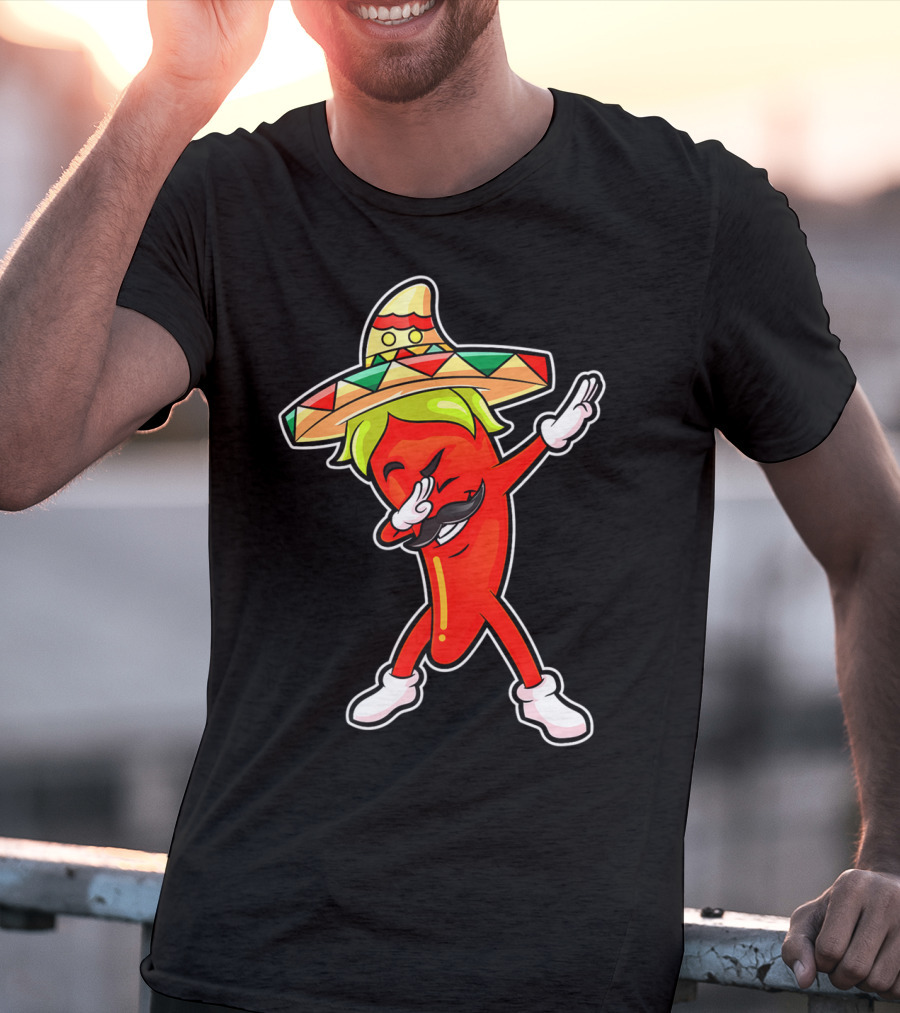 Chili Dabbing Pepper With Sombrero Mexican Hot Jalapeno Dab T-Shirt