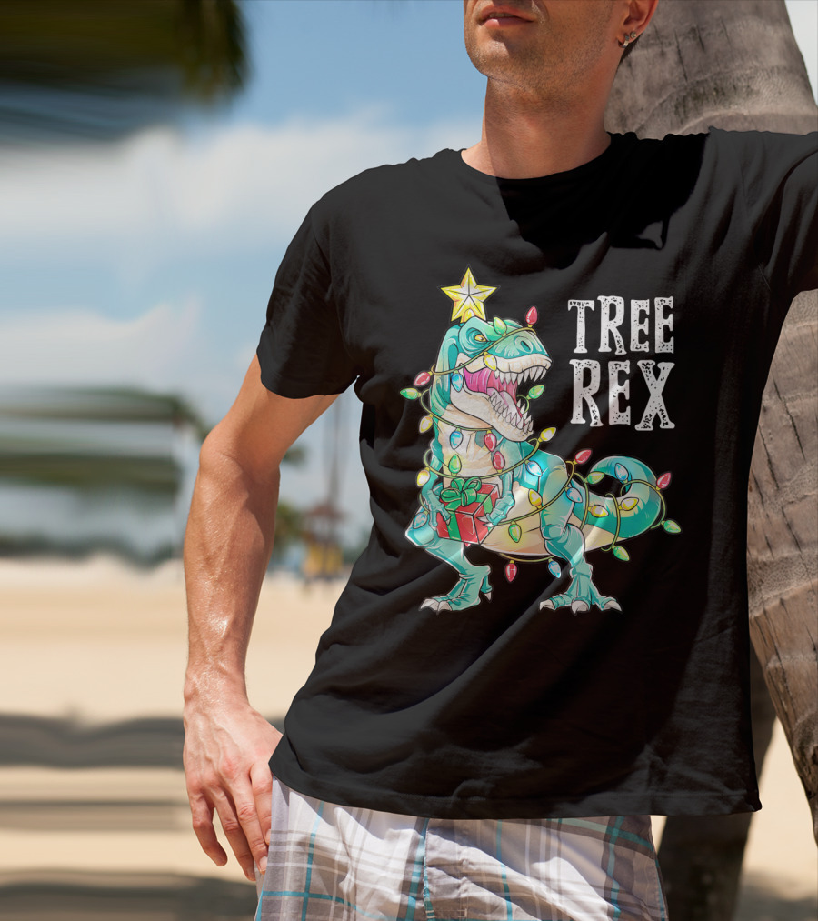 Tree Rex Christmas Kids Dinosaur Lights T-Shirt