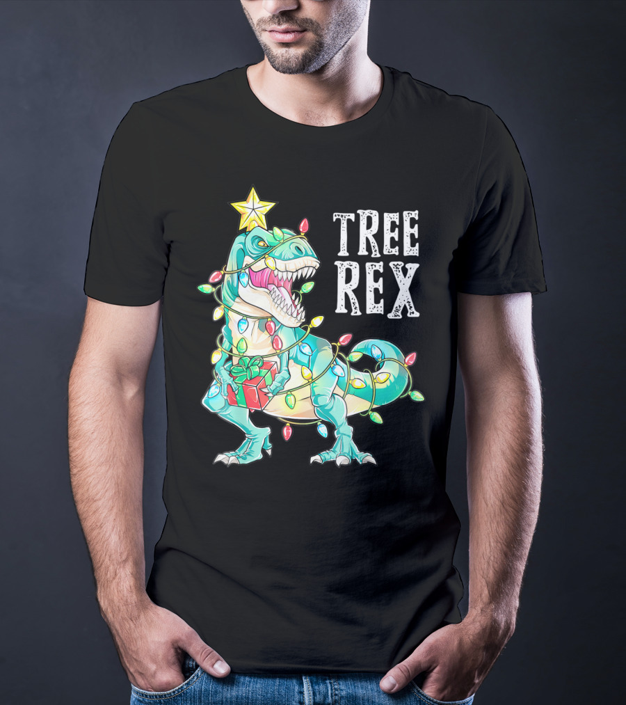 Tree Rex Christmas Kids Dinosaur Lights T-Shirt