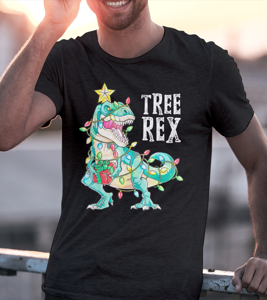 Tree Rex Christmas Kids Dinosaur Lights T-Shirt