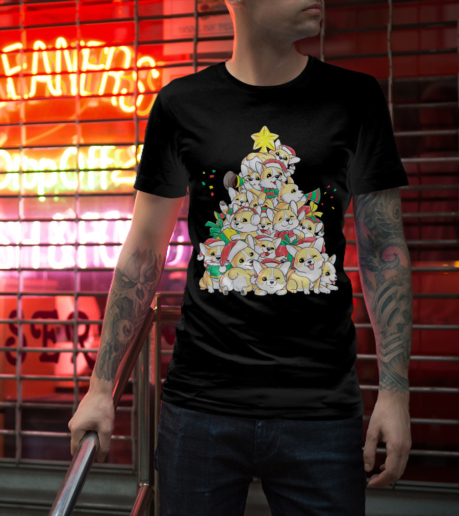 Corgi Christmas Merry Corgmas Xmas Tree Santa Hats T-Shirt