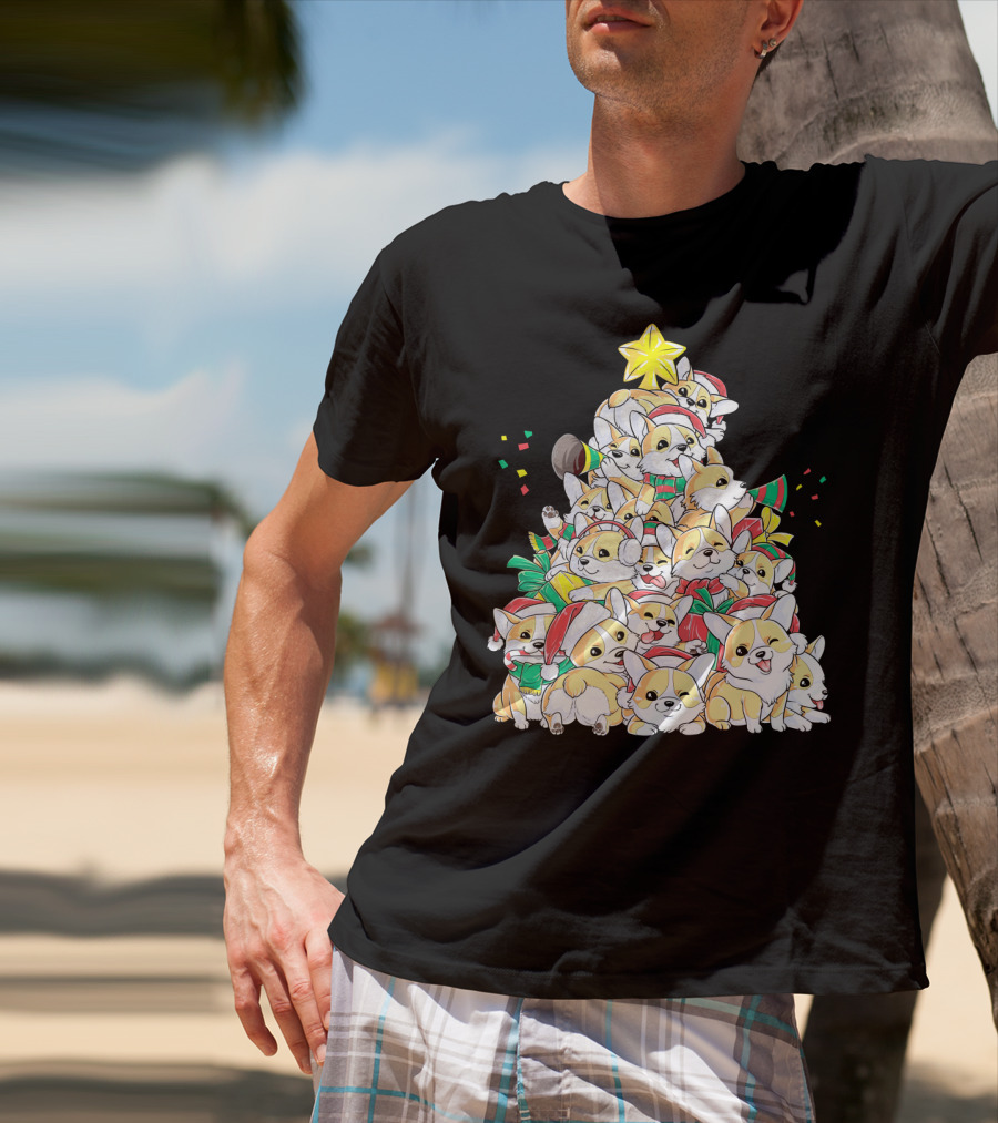Corgi Christmas Merry Corgmas Xmas Tree Santa Hats T-Shirt