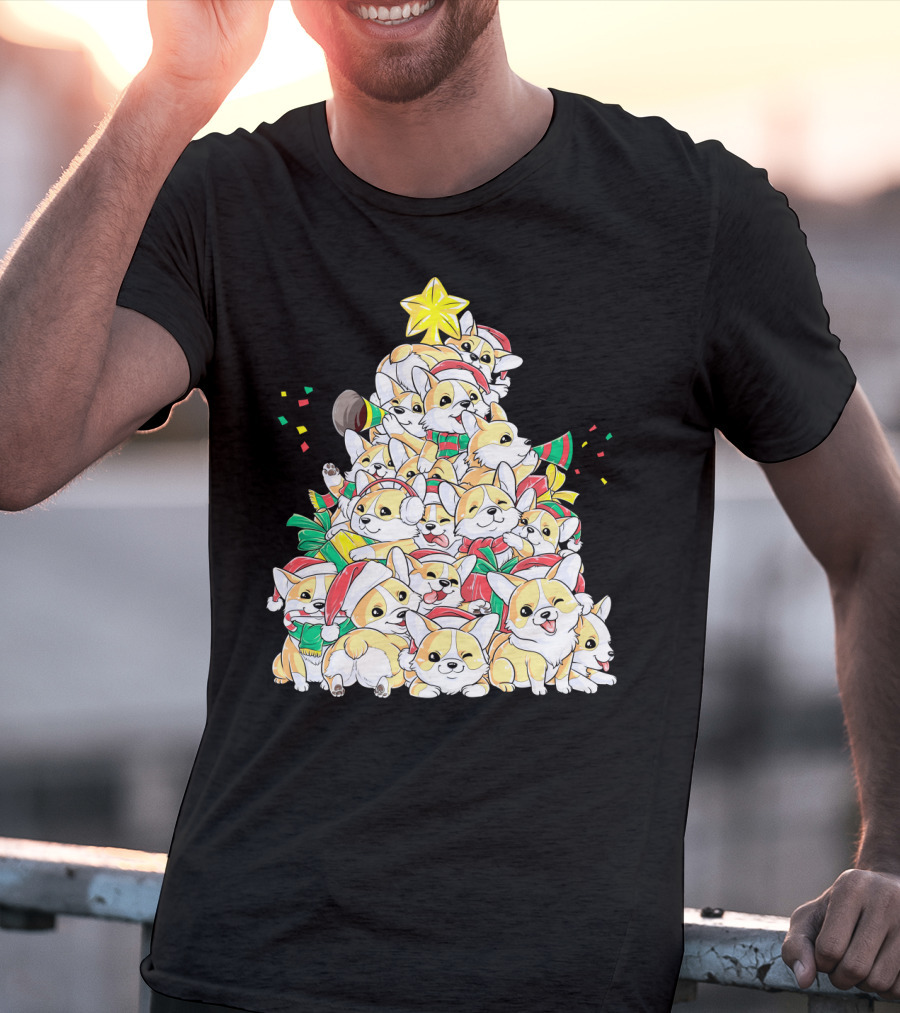 Corgi Christmas Merry Corgmas Xmas Tree Santa Hats T-Shirt