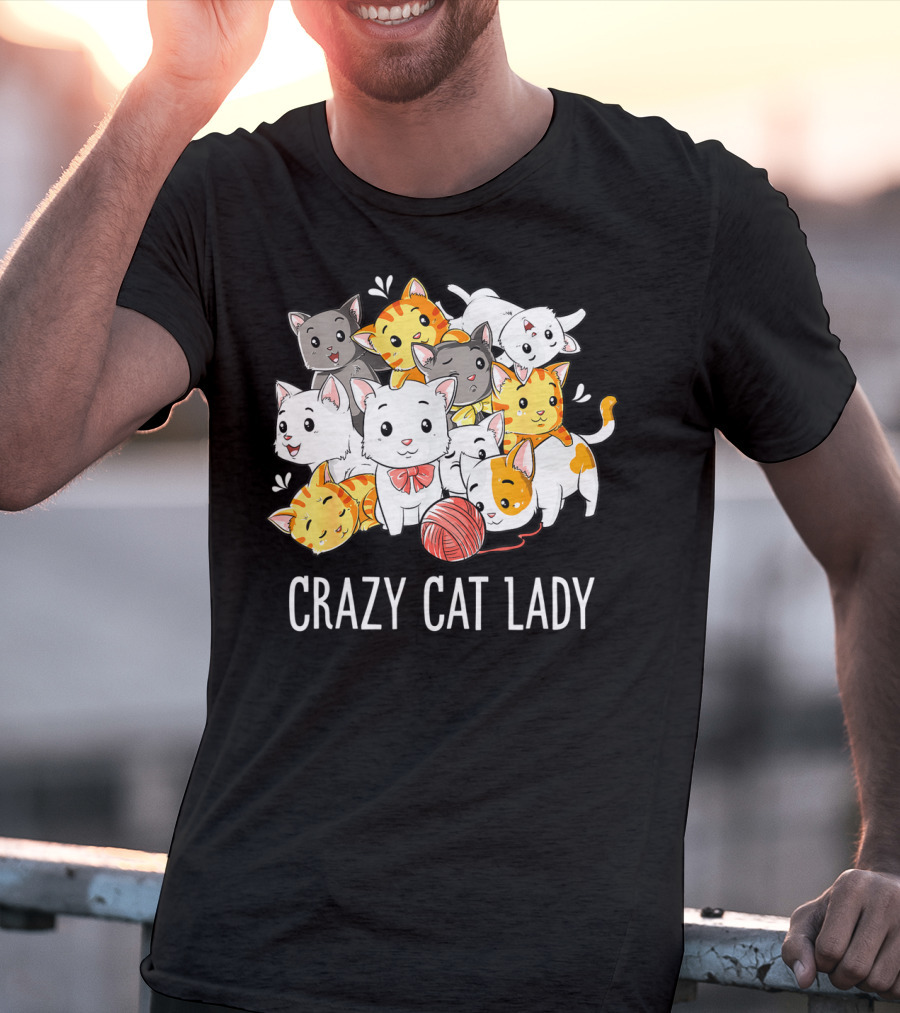 Crazy Cat Lady Funny Cats Kitty Kitten Meme With Playful Yarn Ball T-Shirt