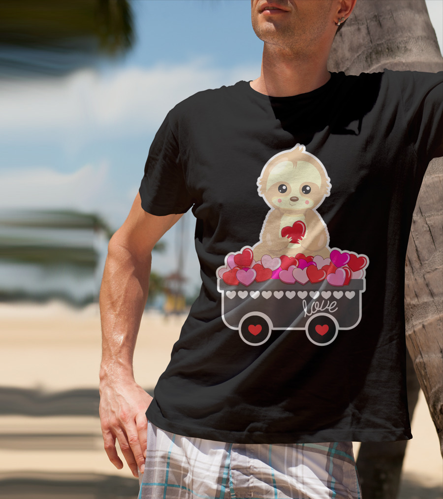 Cute Sloth Love Valentine Hearts In Cart T-Shirt