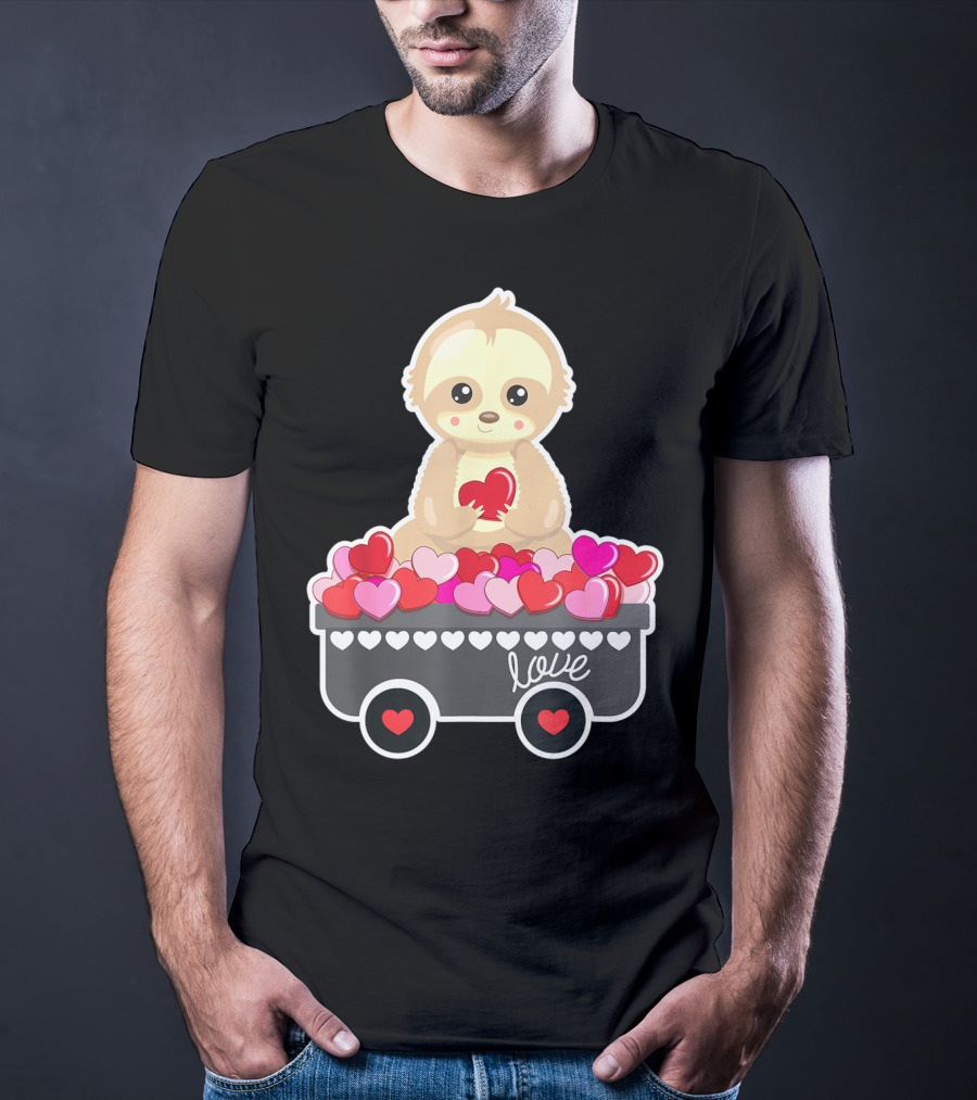 Cute Sloth Love Valentine Hearts In Cart T-Shirt
