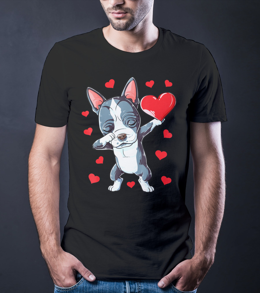 Boston Terrier Dabbing Heart Valentine's Day Dog T-Shirt