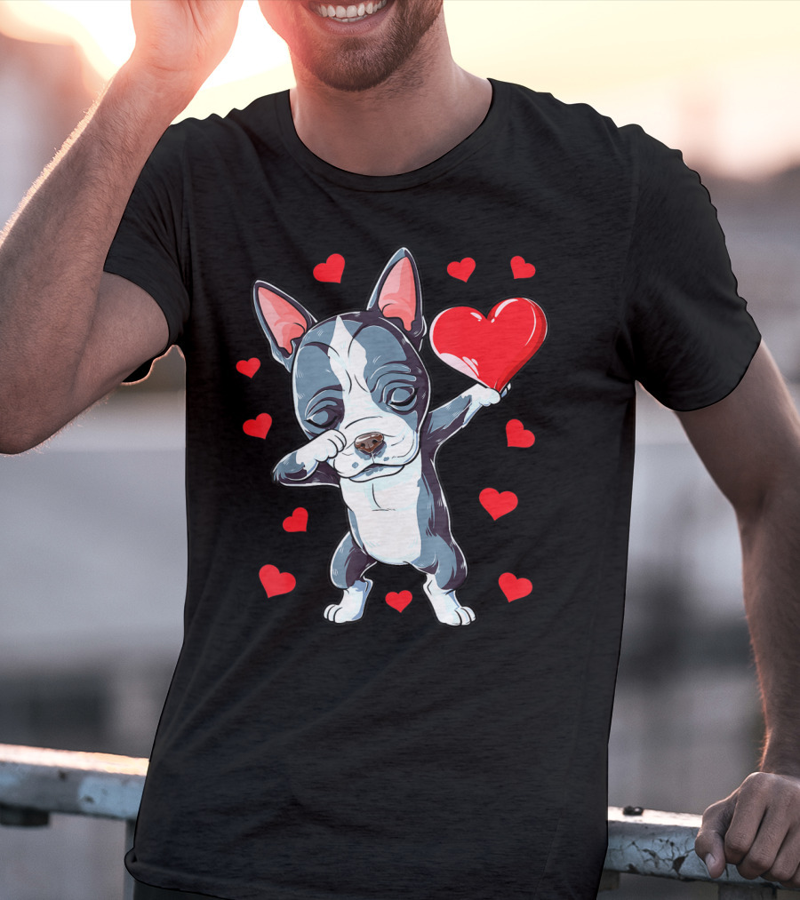 Boston Terrier Dabbing Heart Valentine's Day Dog T-Shirt