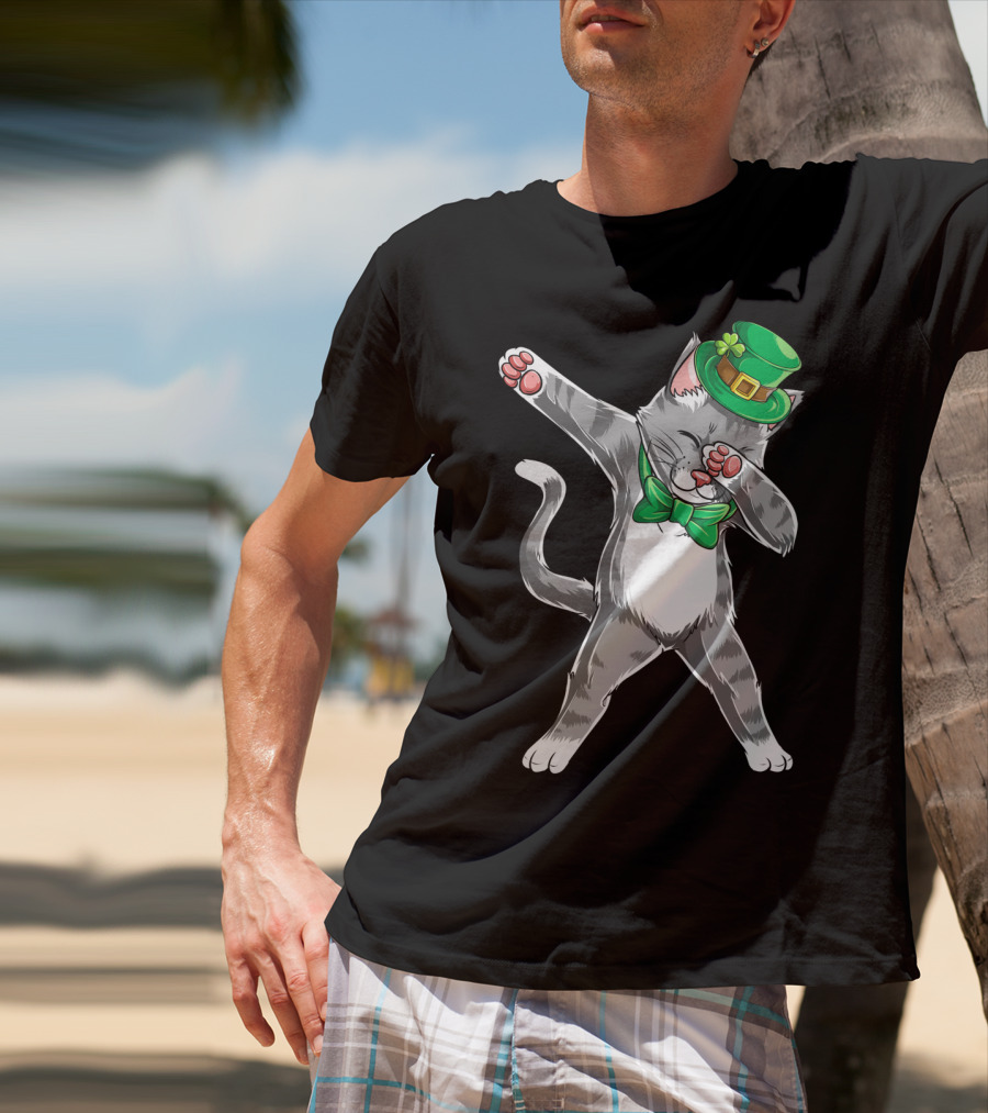 Dabbing Cat Leprechaun St Patricks Day T-Shirt