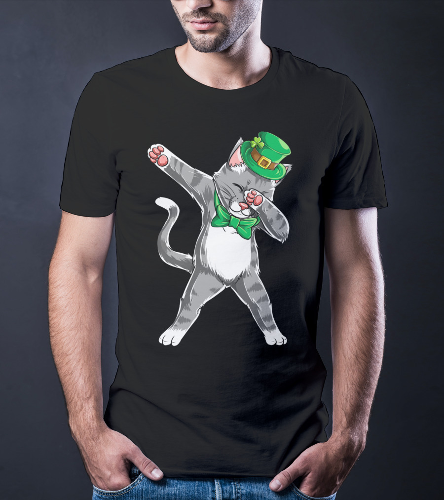 Dabbing Cat Leprechaun St Patricks Day T-Shirt