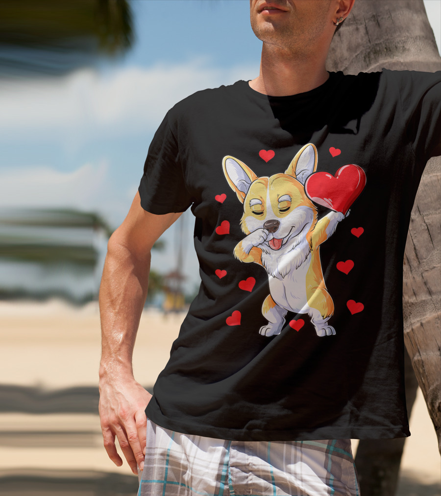Valentines Day Dabbing Corgi Dog Lover Heart Boys Love T-Shirt