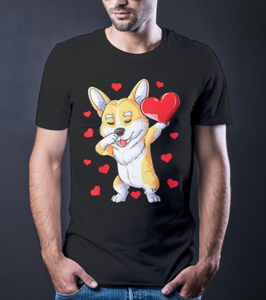 Valentines Day Dabbing Corgi Dog Lover Heart Boys Love T-Shirt