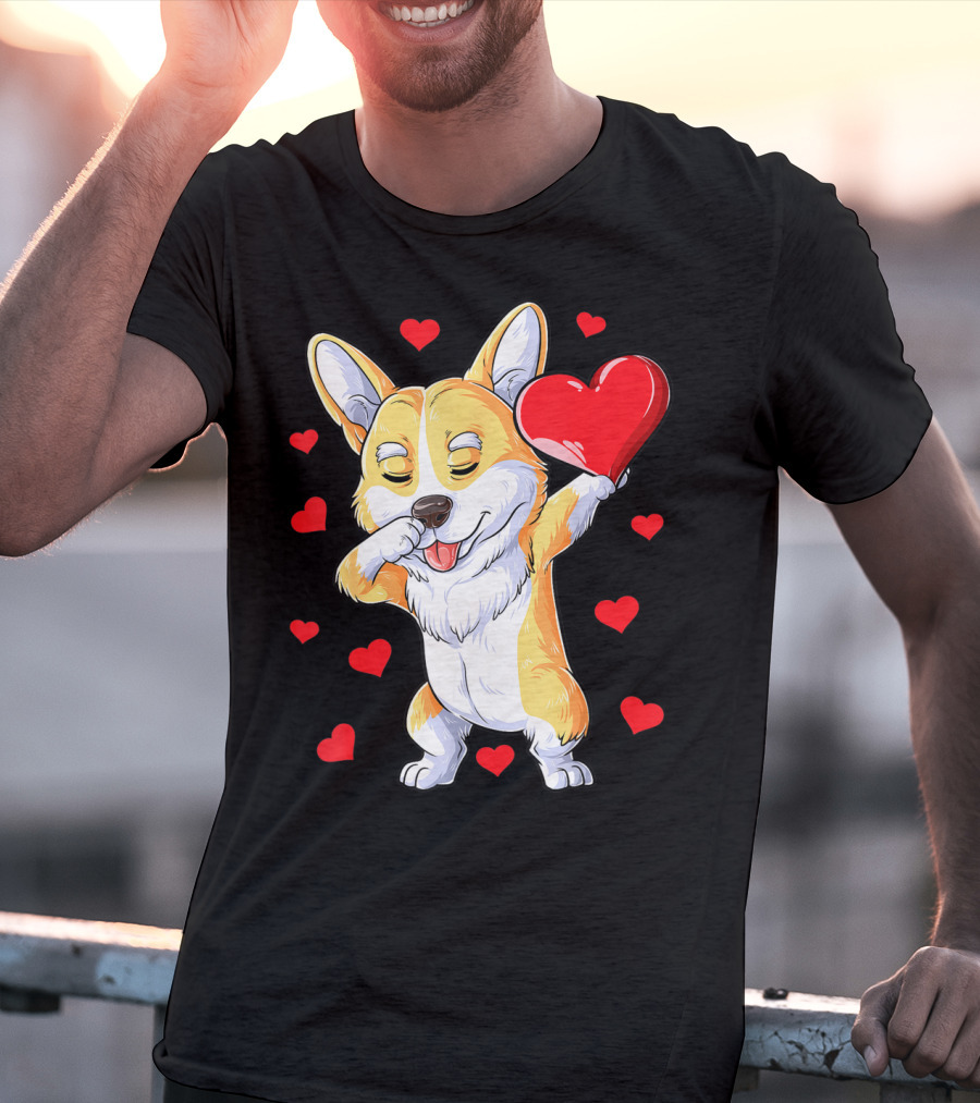 Valentines Day Dabbing Corgi Dog Lover Heart Boys Love T-Shirt