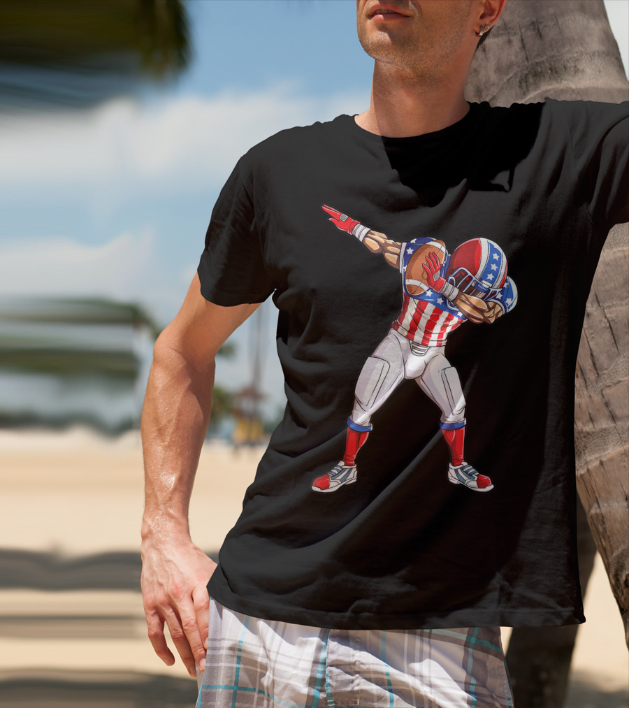 Dabbing Football Player American Flag Fourth Of July USA Merica Men T-Shirt