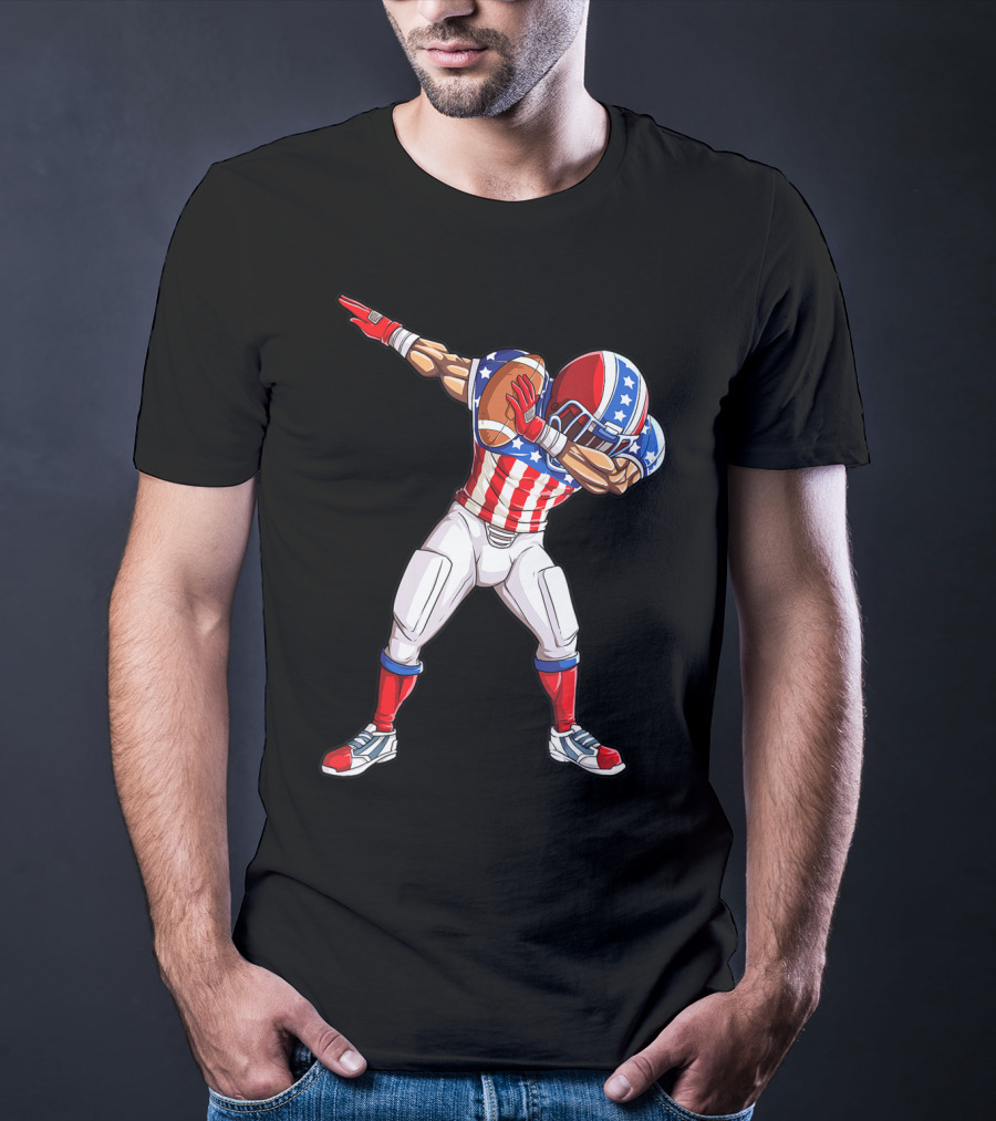 Dabbing Football Player American Flag Fourth Of July USA Merica Men T-Shirt