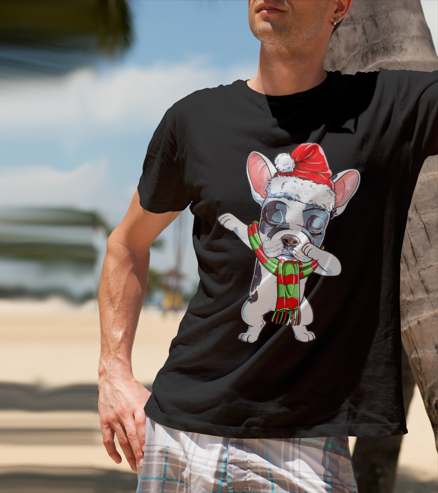 Dabbing French Bulldog Santa Christmas Scarf T-Shirt