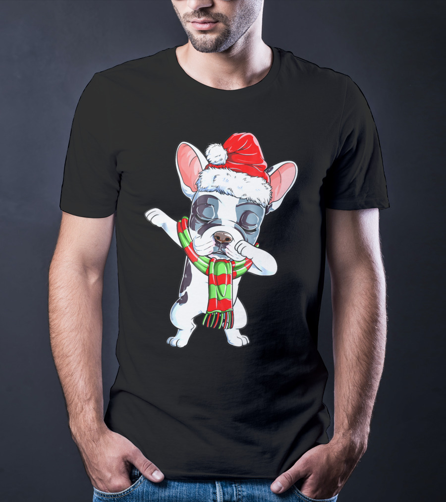Dabbing French Bulldog Santa Christmas Scarf T-Shirt