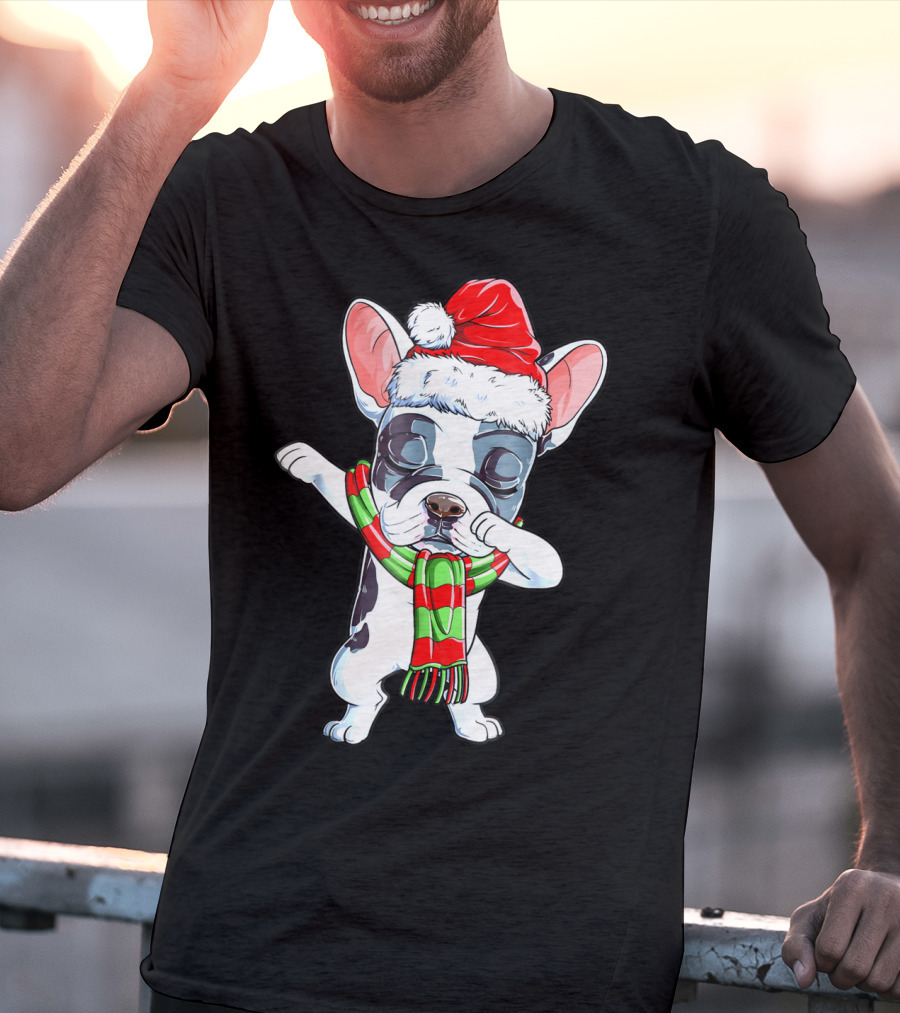 Dabbing French Bulldog Santa Christmas Scarf T-Shirt