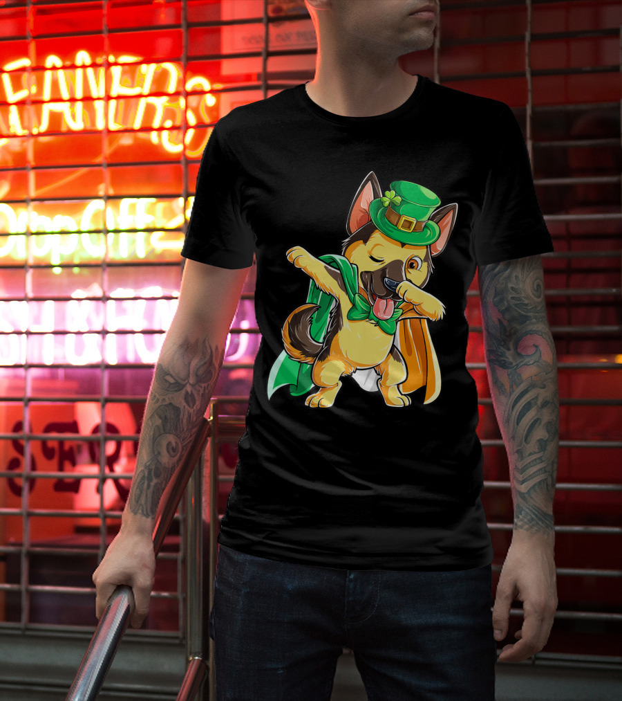 Dabbing German Shepherd Leprechaun St Patricks Day T-Shirt
