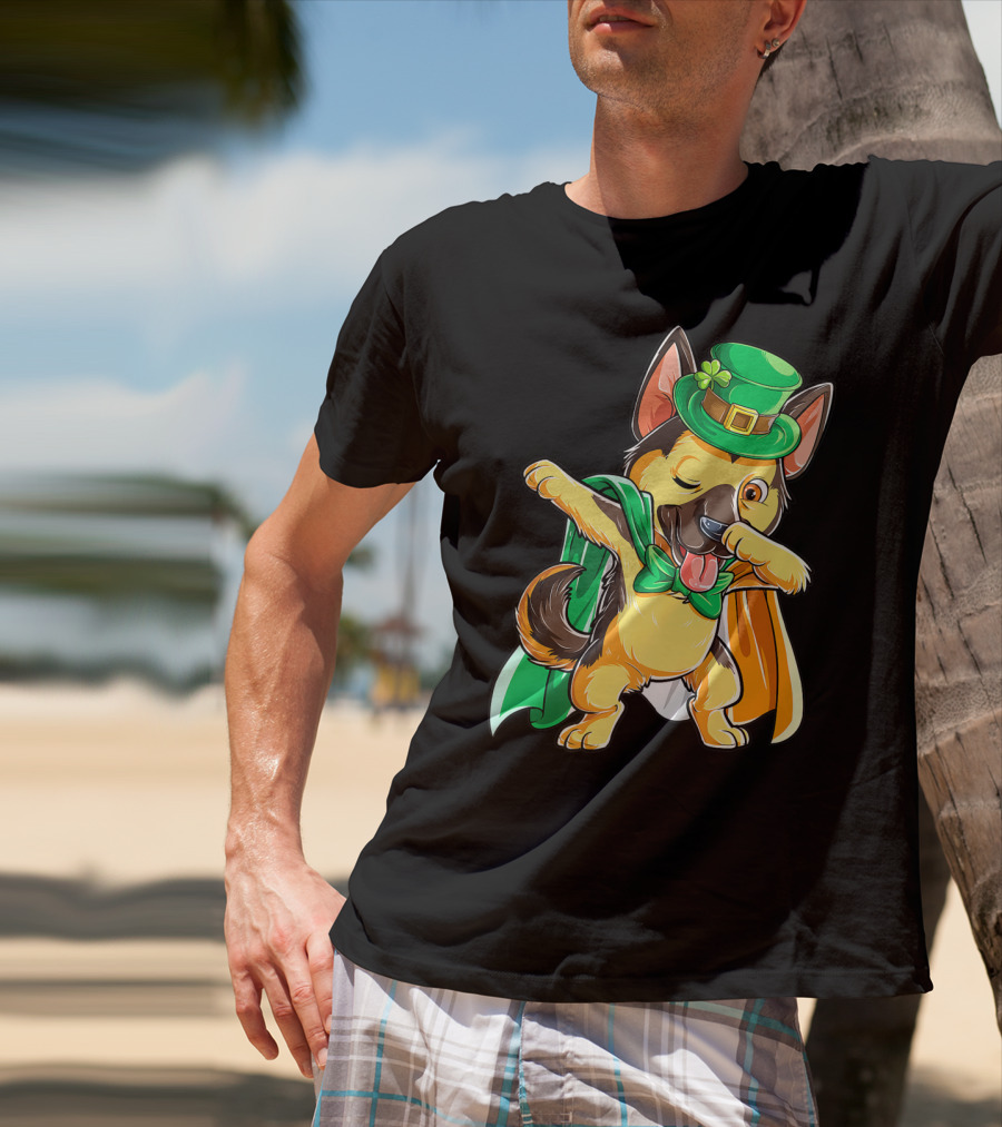 Dabbing German Shepherd Leprechaun St Patricks Day T-Shirt