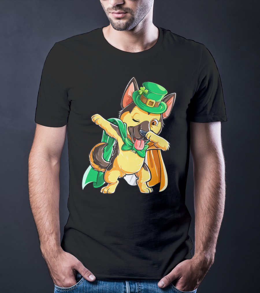 Dabbing German Shepherd Leprechaun St Patricks Day T-Shirt