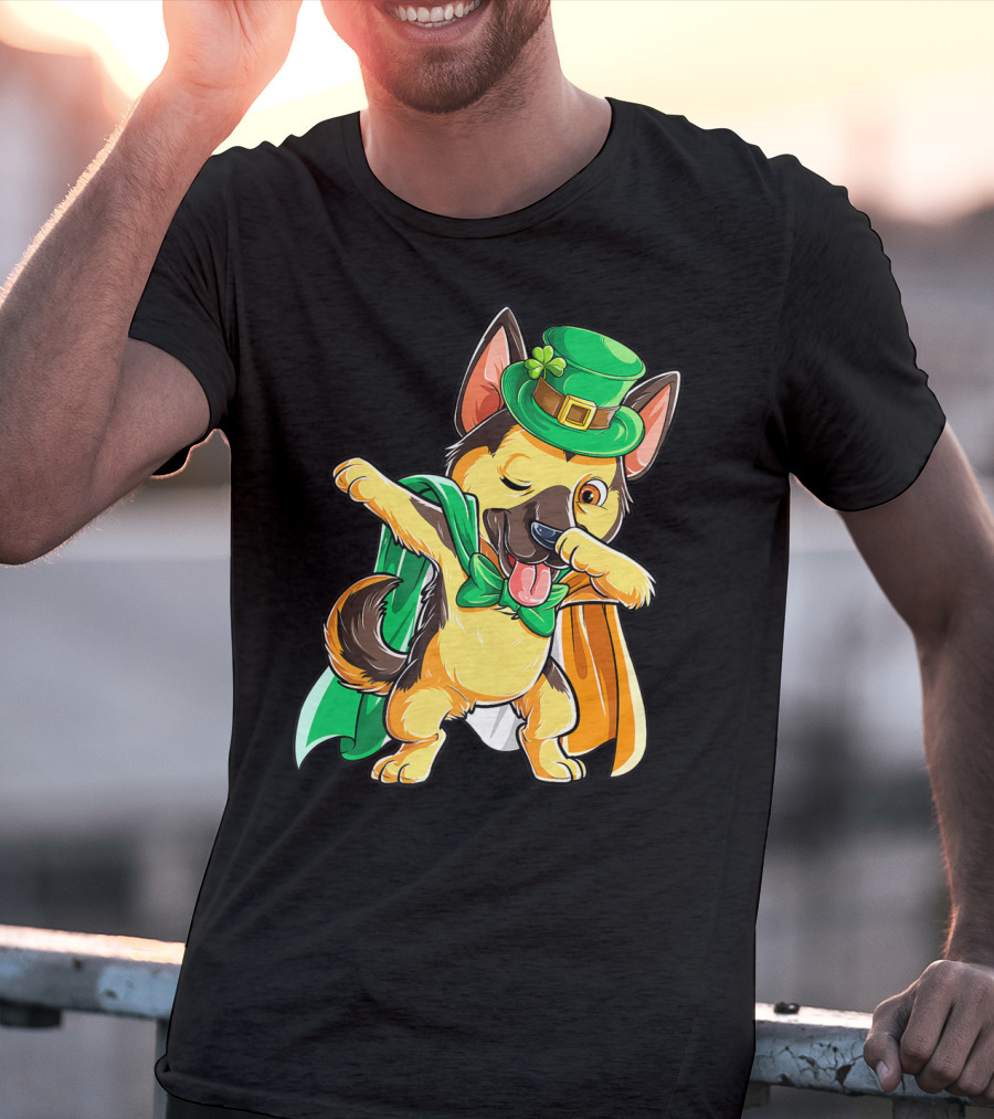 Dabbing German Shepherd Leprechaun St Patricks Day T-Shirt