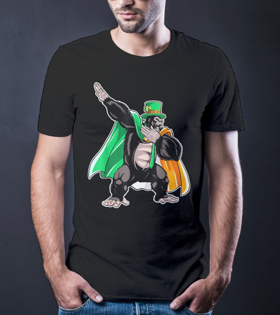 Dabbing Gorilla St Patricks Day Men Leprechaun Irish Cape T-Shirt