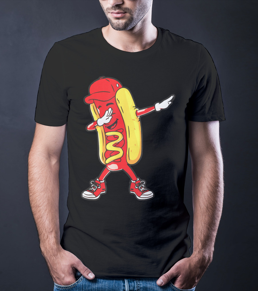 Dabbing Hot Dog Hip Hop Dance With Cap And Sneakers T-Shirt