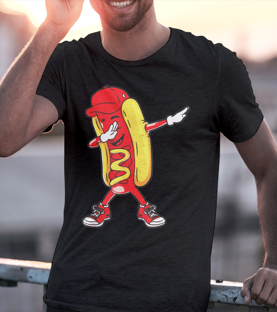 Dabbing Hot Dog Hip Hop Dance With Cap And Sneakers T-Shirt