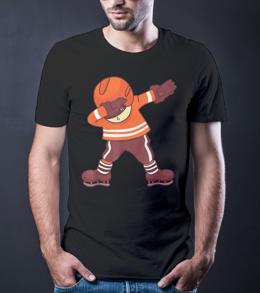 Dabbing Ice Hockey Player In Orange Gear With Striped Legs T-Shirt