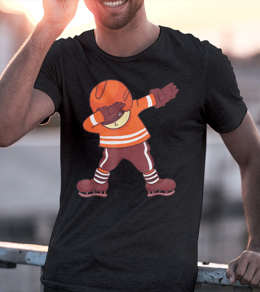 Dabbing Ice Hockey Player In Orange Gear With Striped Legs T-Shirt