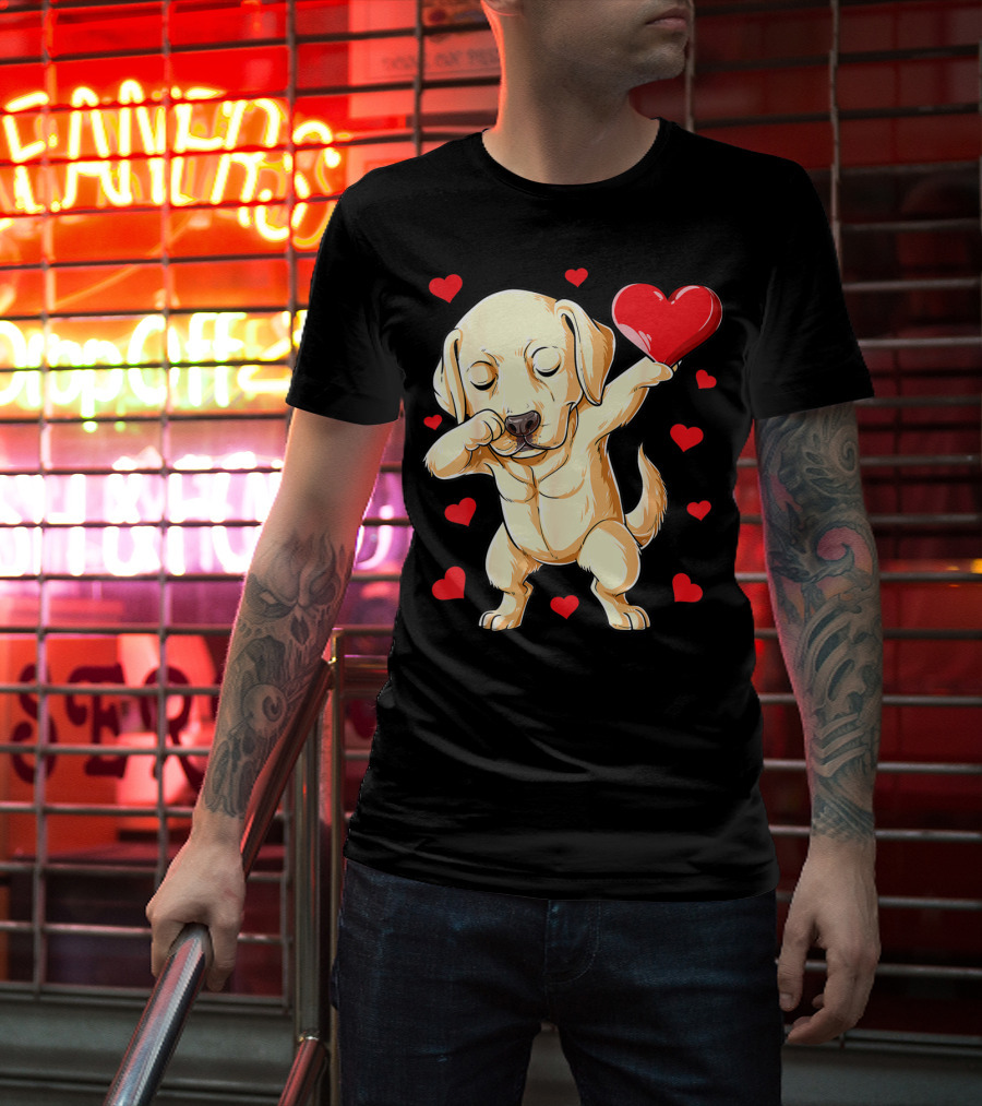 Valentines Day Dabbing Labrador Dog Lover Heart T-Shirt