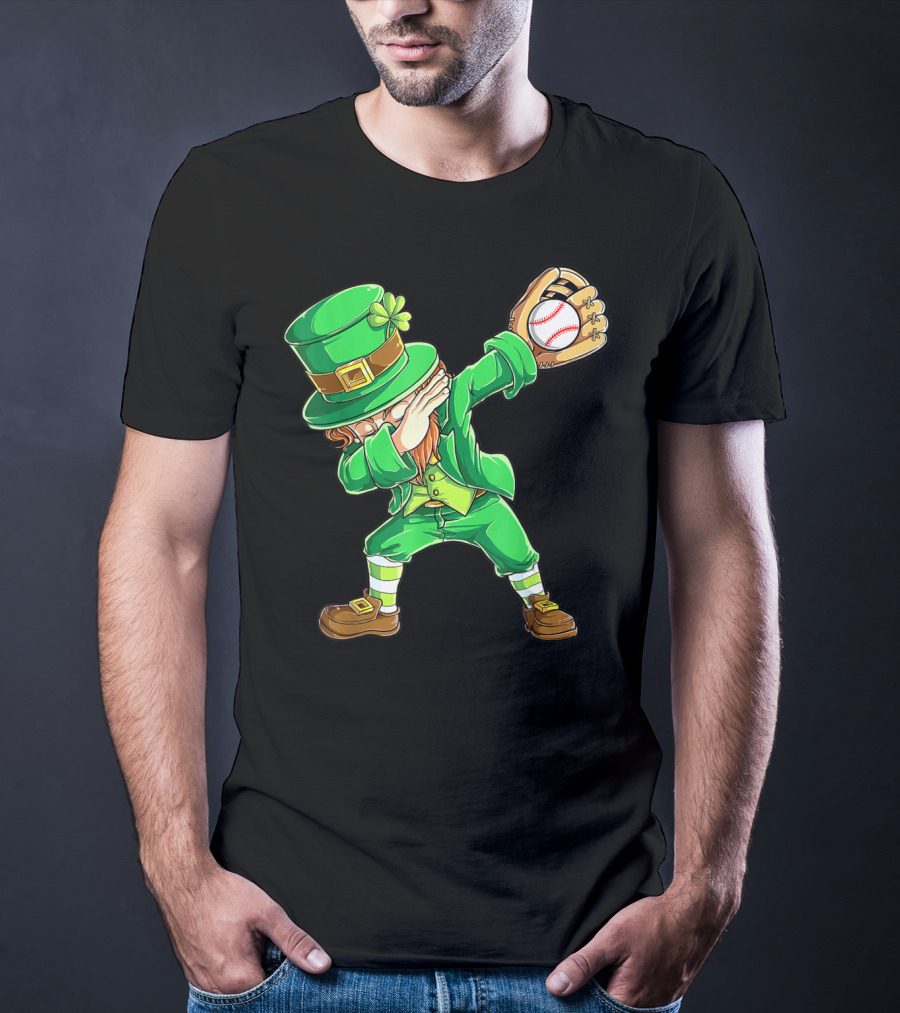 Dabbing Leprechaun Holding Baseball Glove T-Shirt