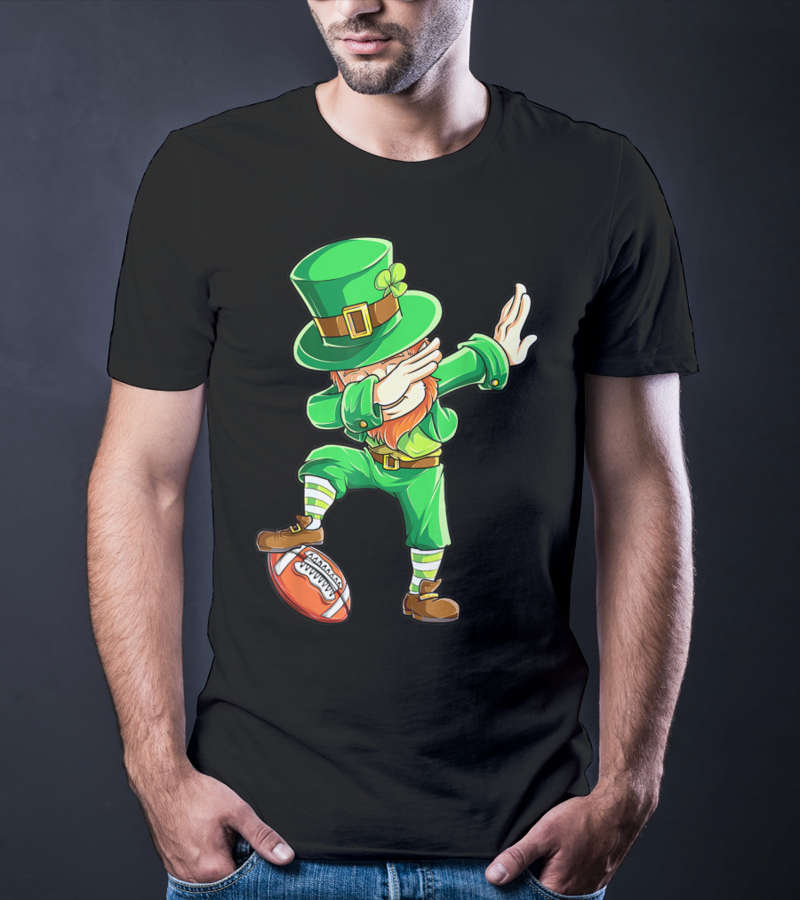 Dabbing Leprechaun On American Football Ball T-Shirt