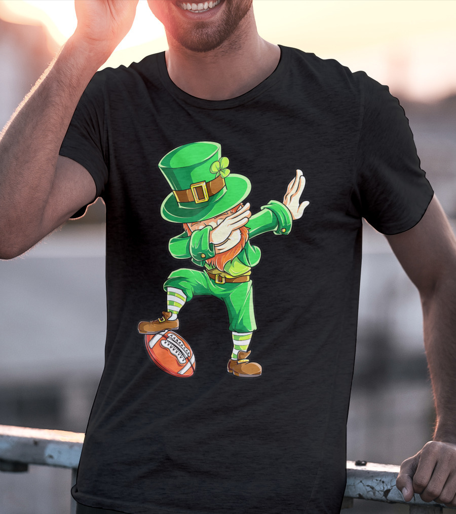 Dabbing Leprechaun On American Football Ball T-Shirt