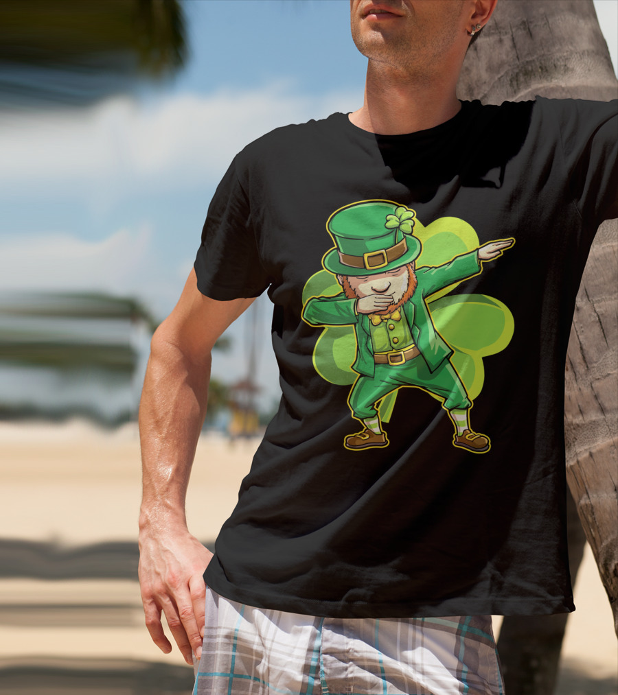 Dabbing Leprechaun Funny St Patricks Day Men Dab Shamrock T-Shirt