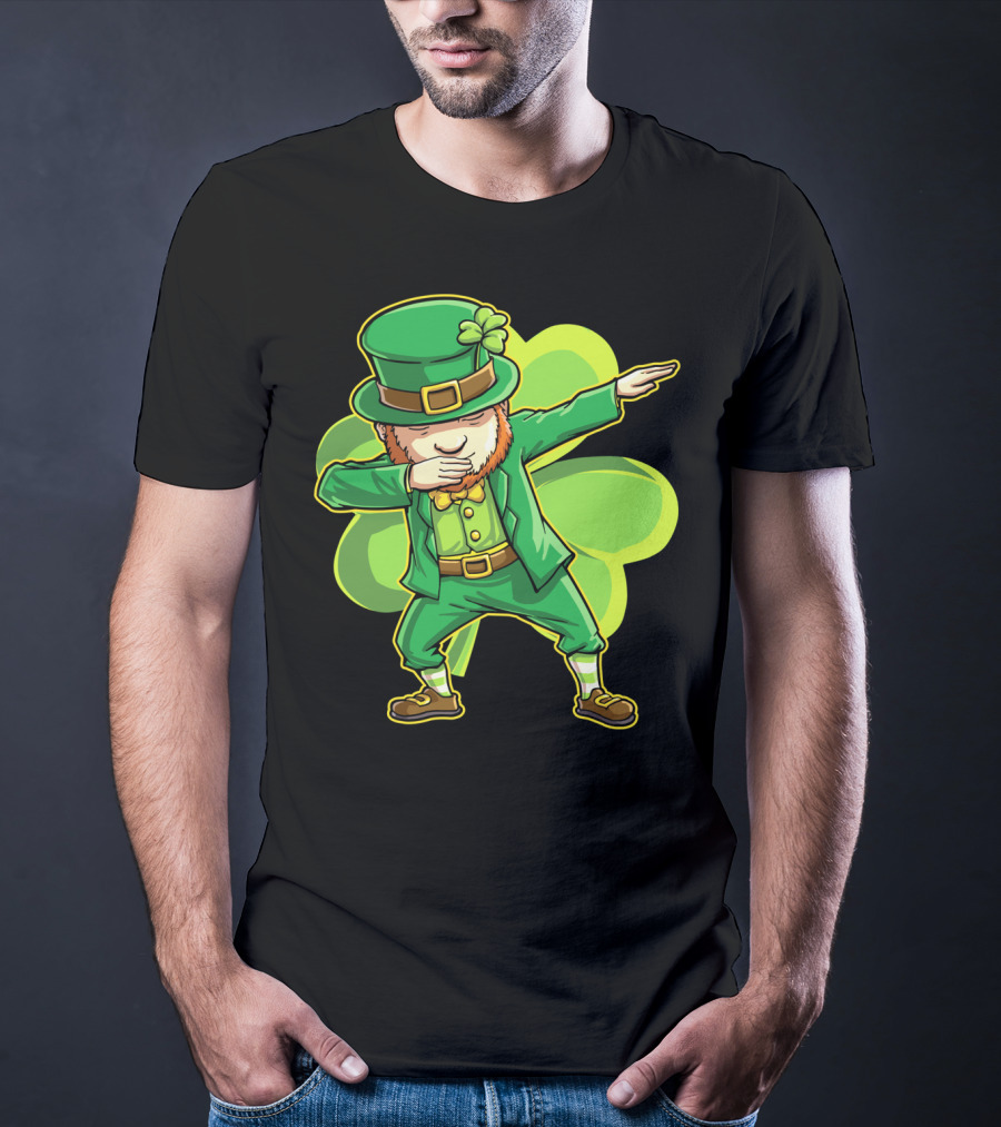 Dabbing Leprechaun Funny St Patricks Day Men Dab Shamrock T-Shirt